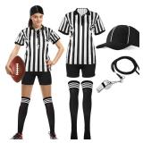 SATINIOR 6 Pcs Women Referee Costume Black and White Stripe Ref Shirt Jersey Shorts Referee Hat for Halloween Party Cosplay(XX-Large)