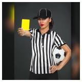 SATINIOR 6 Pcs Women Referee Costume Black and White Stripe Ref Shirt Jersey Shorts Referee Hat for Halloween Party Cosplay(XX-Large)