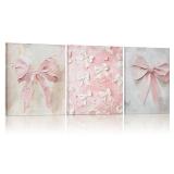 AmazingSpark 3 Pcs Coquette Pink Bow Canvas Wall Decor Valentine