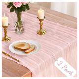 2 Pack Pink Cheesecloth Table Runner, 10Ft Boho Gauze Cheese Cloth Table Runners for Wedding, Party, Dinner, Baby Shower, 120 Inches Long Table Runner for Valentine