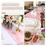 2 Pack Pink Cheesecloth Table Runner, 10Ft Boho Gauze Cheese Cloth Table Runners for Wedding, Party, Dinner, Baby Shower, 120 Inches Long Table Runner for Valentine
