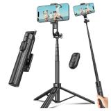 Selfie Stick Travel Tripod for Cell Phone with Remote Control and Phone Holder, Extendable Selfie Stick for iPhone, iPhone Tripod for Video Recording, 50 Inch, Black