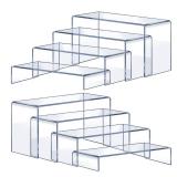 OVNTHYK Acrylic Risers 8 Pcs â Clear Rectangular Display for Perfume Organizer, Figures, Jewelry, Dessert Table & Cupcake, 4 Sizes (7\", 8\", 9\")