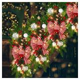 Lyrow 4 Pack Christmas Artificial Swags 24\" Xmas The Cordless Prelit Stairway Swag Teardrop Trim Wreath Door Stair Garland Christmas Decoration for Outdoor Home Garden Decor(Red White,Retro Style)