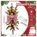 Lyrow 4 Pack Christmas Artificial Swags 24\" Xmas The Cordless Prelit Stairway Swag Teardrop Trim Wreath Door Stair Garland Christmas Decoration for Outdoor Home Garden Decor(Red White,Retro Style)