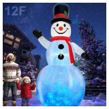 Rotating Snowflake Lights 12 Ft Giant Christmas Inflatables Snowman with Built-in LED Lights Christmas Decorations Outdoor Xmas Blow Up Snowman for Yard Garden Holiday Party Decor