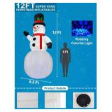 Rotating Snowflake Lights 12 Ft Giant Christmas Inflatables Snowman with Built-in LED Lights Christmas Decorations Outdoor Xmas Blow Up Snowman for Yard Garden Holiday Party Decor