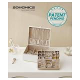 SONGMICS 2-Layer Jewelry Box, Jewelry Organizer with Handle, Removable Jewelry Tray, Jewelry Storage, Floating Effect, 8.1 x 9.4 x 4.3 Inches, Gift Idea, White UJBC165W01