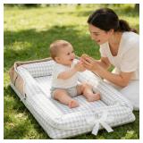 Baby Lounger for Newborn Portable Bag,Baby Nest Play Gym mat with Strap,Newborn Lounger Adjustable Size & Inner Zipper Lengthen Space to 24 Months(Gray Thousand Bird Check)