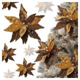 Suncalla 8 Pcs Velvet Christmas Glitter Poinsettia Flowers 12