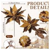 Suncalla 8 Pcs Velvet Christmas Glitter Poinsettia Flowers 12