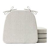 IASEAHK Chair Cushions for Dining Chairs Set of 4, Non Slip Kitchen Chair Pads, 17\" x 16\" x 2\", Indoor Dining Chair Cushions with Ties, D-Shaped Seat Cushions for Kitchen Chairs, Beige