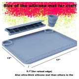 Svartur Silicone Painting Mat with Cup and Palette Detachable, 17\"X13\" Thick Silicone Craft Mat with Raised Edge for Artist, Painting Station Creator Mat, Gray & Coral Pink