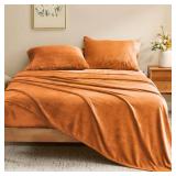 BEDELITE Flannel Sheets King Size Burnt Orange - Super Soft Fall Fleece Sheets Set Fluffy Extra Plush, 4 Piece(Include Fitted Sheet, Flat Sheet, 2 Pillowcases)