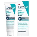 CeraVe Acne Foaming Cream Wash, Gentle Face and Body Cleanser with Benzoyl Peroxide 10%, Hyaluronic Acid, and Niacinamide, 10% Benzoyl Peroxide Treatment Clears Pimples and Blackheads 5 Oz