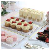 Mint Living - Elegant Plastic Serving Tray & Platter Set (6pk) - White & Gold Rim Disposable Serving Trays & Platters for Food - Weddings, Upscale Parties, Dessert Table, Cupcakes - 8 x 12.85 inches