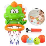 Topsolid Bathtub Basketball Hoop for Kids - Dino Style 2-in-1 Bath Toys with Strong Suction Cups & 4 No Hole Balls | Fun Shooting Game for Baby Toddler Boys & Girls Ages 1-8
