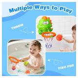 Topsolid Bathtub Basketball Hoop for Kids - Dino Style 2-in-1 Bath Toys with Strong Suction Cups & 4 No Hole Balls | Fun Shooting Game for Baby Toddler Boys & Girls Ages 1-8