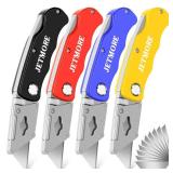 JETMORE 4 Pack Folding Utility Knife with Extra 10Pcs Blades, Box Cutters for Home, Office, Warehouse, Durable Razor Knife, Box Knife, Box Opener, Small Box Cutter with Clip, Navajas de Trabajo