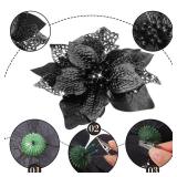 WILLBOND 36 Pieces Black Christmas Poinsettia Glitter Faux Flowers Artificial Ornaments Topper Xmas Decorations
