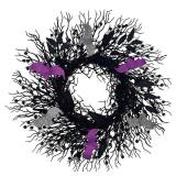 Halloween Wreath for Front Door - 20 Inch Black Wreath with Black Berries, Leaves & Silver Purple Bats, Spooky Gothic Decor for Indoor Outdoor, Haunted House Party Decoration