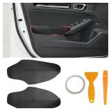 SUNBREATH Compatible with Front Door Panels Armrest Cover for Honda Civic 2022-2025 Leather Left & Right Front Door Armrest Trim with Installation Tool 2PCS Black (Leather Only)