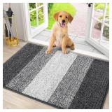 Smiry Dog Door Mat for Muddy Paws, Absorbs Moisture and Dirt, Low-Profile Entryway Mat with Non-Slip Backing, Entry Indoor Outdoor Doormat for Inside Floor (30x20 Inches, Grey, Striped)