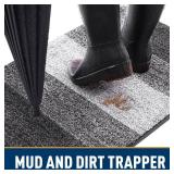 Smiry Dog Door Mat for Muddy Paws, Absorbs Moisture and Dirt, Low-Profile Entryway Mat with Non-Slip Backing, Entry Indoor Outdoor Doormat for Inside Floor (30x20 Inches, Grey, Striped)