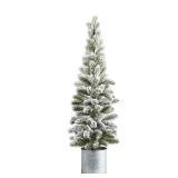 3ft Nearly Natural Unlit Flocked Pine Tree Artificial Christmas Tree in Tin Planter