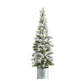 3ft Nearly Natural Unlit Flocked Pine Tree Artificial Christmas Tree in Tin Planter