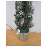 3ft Nearly Natural Unlit Flocked Pine Tree Artificial Christmas Tree in Tin Planter