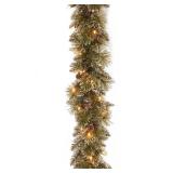 National Tree Company Pre-Lit Artificial Christmas Garland  Green  Glittery Bristle Pine  White Lights  Decorated with Pine Cones  Battery Operated  Christmas Collection  9 Feet