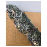 National Tree Company Pre-Lit Artificial Christmas Garland  Green  Glittery Bristle Pine  White Lights  Decorated with Pine Cones  Battery Operated  Christmas Collection  9 Feet