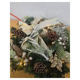 GAOMON Pre-lit Christmas Wreath with Lights, 19 in Champagne Gold Xmas Wreath with Faux Antlers Pine Cone Ball Ornaments, Battery Operated Christmas Wreaths for Front Door Wall Window Winter Decor