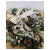 GAOMON Pre-lit Christmas Wreath with Lights, 19 in Champagne Gold Xmas Wreath with Faux Antlers Pine Cone Ball Ornaments, Battery Operated Christmas Wreaths for Front Door Wall Window Winter Decor