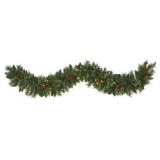 Nearly Natural 6-ft White Mountain Pine Artificial Garland with 35 Warm White LED Lights and Pinecones, Includes Battery Box