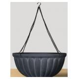 Madigan Medium Black Resin Round Hanging Basket Planter with Drainage Holes