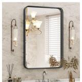 KMFurnilla 22x30 Vanity Mirror for Bathroom Sink Black Frame Bathroom Mirrors Wall Mounted with Anit-Rust Aluminum Alloy Shatterproof Glass for Over Sink, Rectangular, Vertical & Horizontal Hang