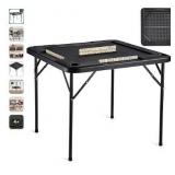 VEVOR Folding Card Table, 4 Player Portable with 4 Cup Holders & Chip Trays, Mahjong Domino Game Set, 35.4 x 35.4-inch, white - Retail: $63
