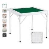 VEVOR Mahjong Table, 4 Player Folding Domino Table with Wear-Resistant Green Tabletop, Portable Square Card Table with 4 Cup Holders & 4 Chip Trays for Mahjong Poker Puzzles, 35.4 x 35.4-inch - Retail