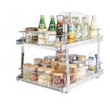 VEVOR 2 Tier 15.7\"Wx21\"Dx3.2\"H Pull Out Cabinet Organizer, Heavy Duty Slide Out Pantry Shelves, Steel Roll Out Drawers, Sliding Drawer Storage for Home, 18.5\"Wx22.5\"Dx19\"H Install Size for Cabin