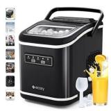 ecozy Countertop Ice Maker, Portable, Self-Cleaning, 9 Bullet Ice Cubes in 6 Mins, 26lbs/24Hrs, Ice Maker Machine with Ice Bags, Handle, Standing Scoop and Basket, Black - Retail: $70