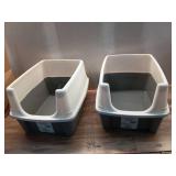 Pack of 2 ,Amazon Basics Large Cat Litter Box with High Sides  Open Top  Includes Scoop  19 X 15 X 11.75 Inches  Grey/Beige
