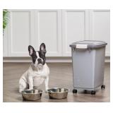 Dog Food Storage Container with Wheels, 2-Cup Scoop, Gray/Dark Gray