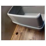 IRIS USA Large Cat Litter Box with Scatter Shield and Scoop, Open Top High Sided Cat Litter Pan, Silver
