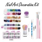 FANDAMEI Nail Art Kit, Nail Art Brushes Set, Nail Design Kit Dotting Tools, Fine Nail Glitter, Nail Decoration Butterfly Heart Glitter Sequins, Foil Flakes, Nail Rhinestones, Dust Brush