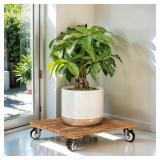 Idzo 2-Pack 12 Inch Acacia Wood Rolling Square Plant Caddy for Plant Pots, Heavy Duty Plant Stand with 360° Lockable Wheels, 264 lbs Capacity Caddy for Indoor and Outdoor Use, Natural Wood