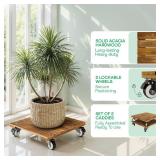 Idzo 2-Pack 12 Inch Acacia Wood Rolling Square Plant Caddy for Plant Pots, Heavy Duty Plant Stand with 360° Lockable Wheels, 264 lbs Capacity Caddy for Indoor and Outdoor Use, Natural Wood