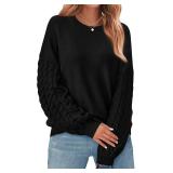 PRETTYGARDEN Crewneck Long Sleeve Oversized Sweaters for Women Trendy Fall Outfits Cable Knit Sweater Women Maternity Clothes (Black, Small)