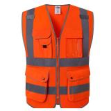 JKSafety 9 Pockets Class 2 High Visibility Zipper Front Safety Vest With Reflective Strips, Meets ANSI/ISEA Standards (150-Orange, XXL)